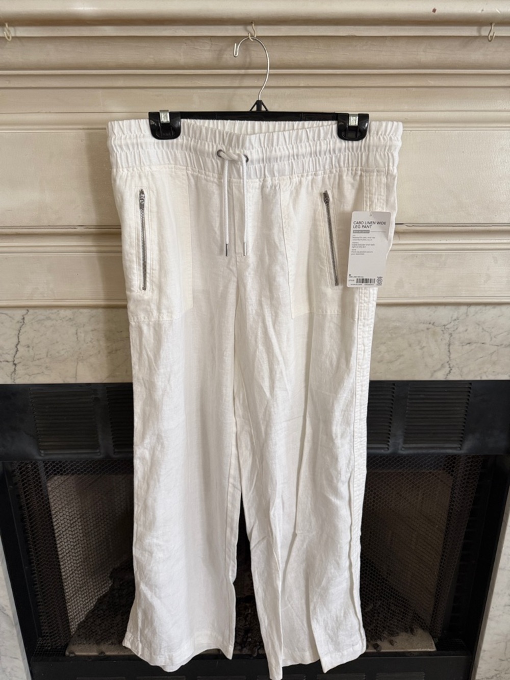 Women’s White Linen-Blend Drawstring Pants